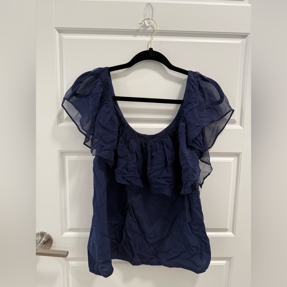 Vena Cava for Aqua Navy Silk Ruffle Blouse
